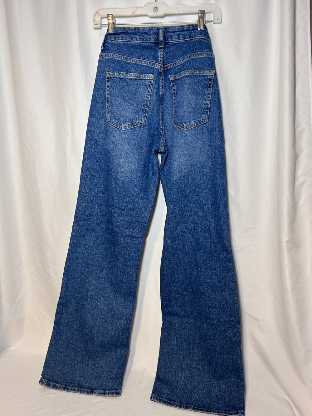 H&M High Rise Flare Jeans Womens 6 Blue Wash Wide Leg Stretch Denim - Picture 4 of 9